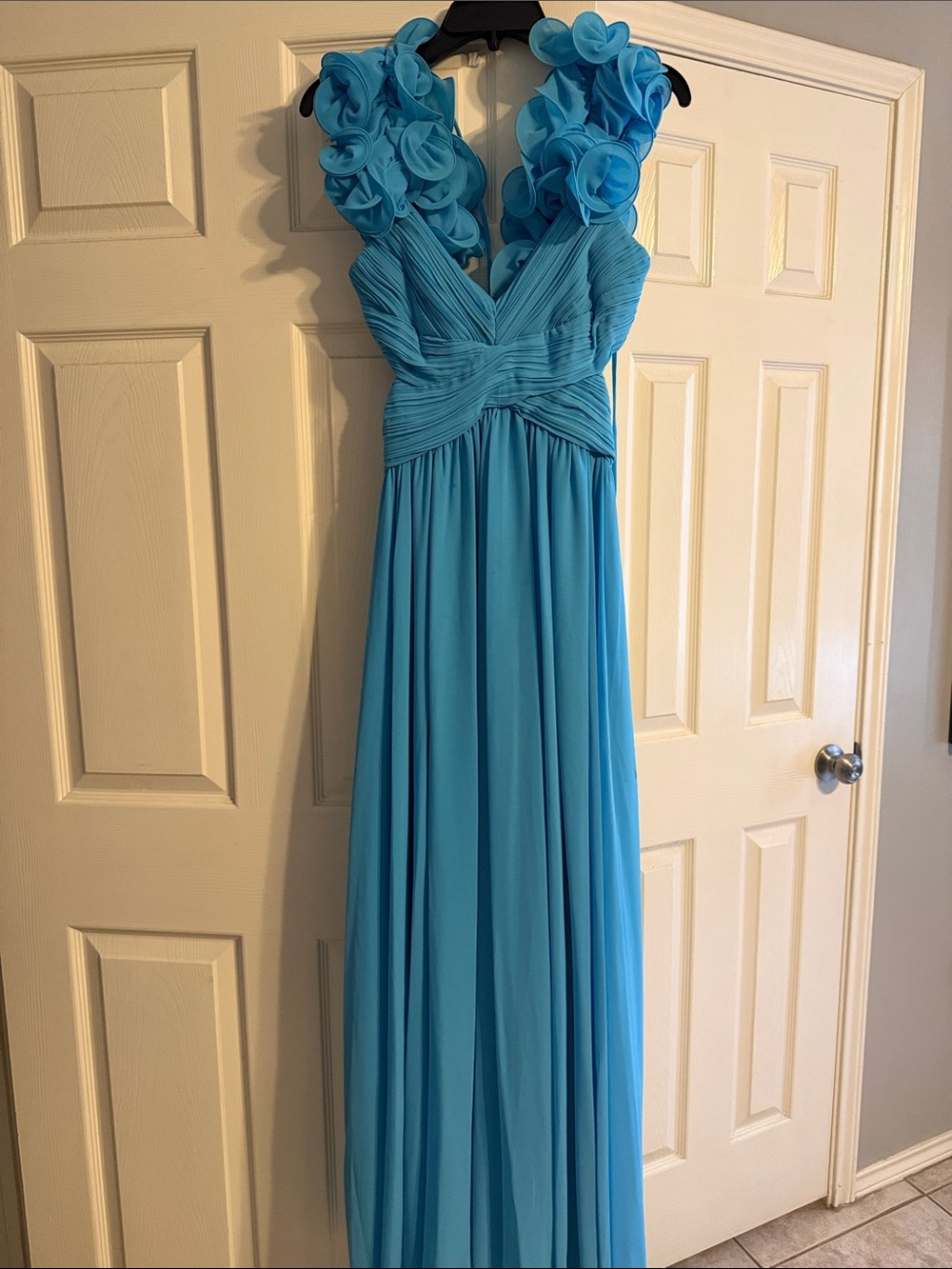 ANTONIO MELANI Turquoise Floral-Shoulder Maxi Gown